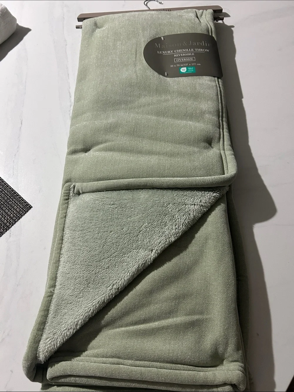 Reversible Chenille Throw Blanket in Sage Green